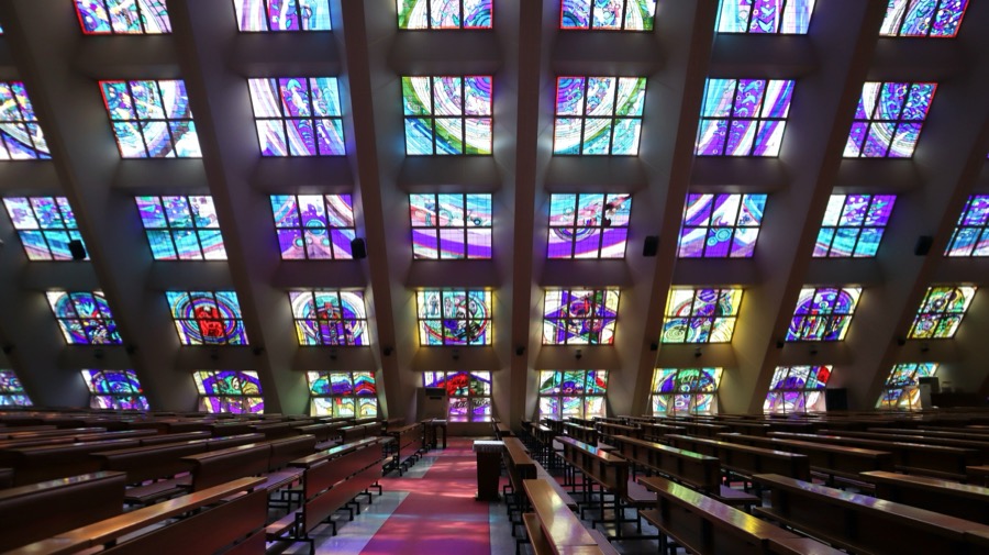 Stained glass inside Namcheon Cathedral Parish